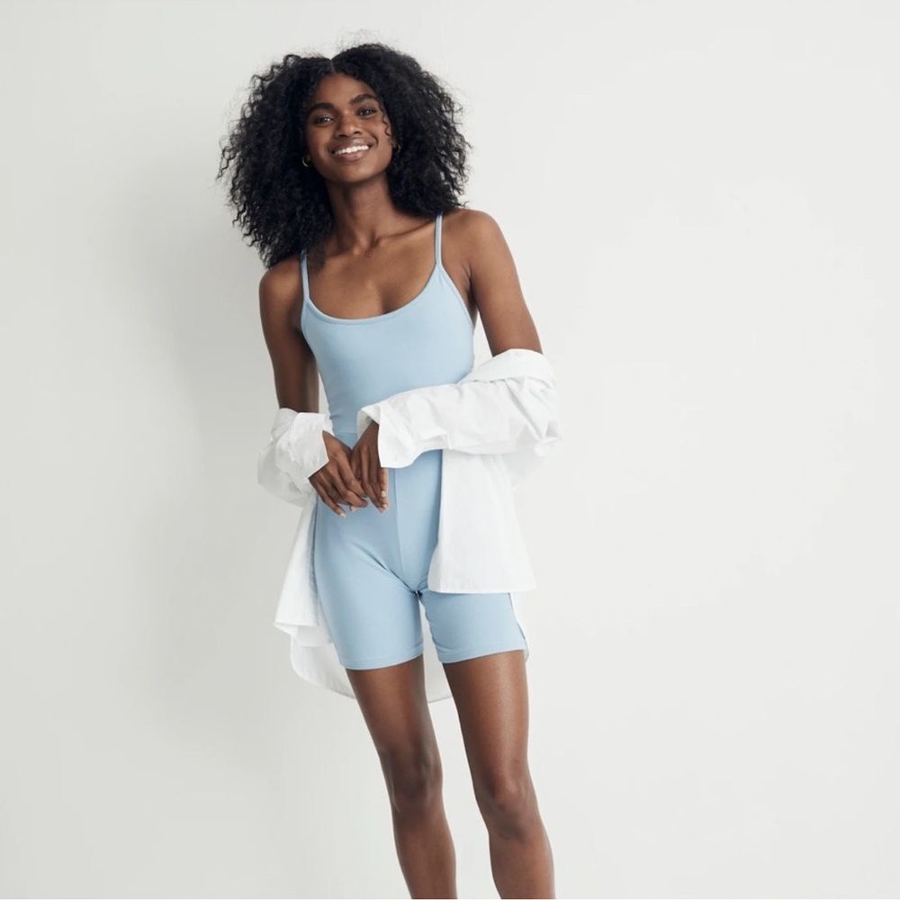 Madewell MWL Knit Biker Unitard Botanical Dye Edition Baby Blue Women’s Medium